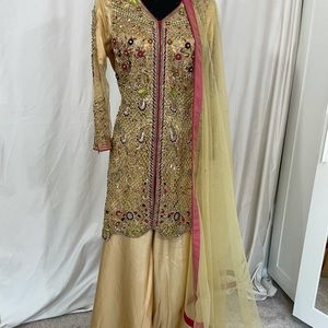 Gold Pakistani suit with silk Lengha